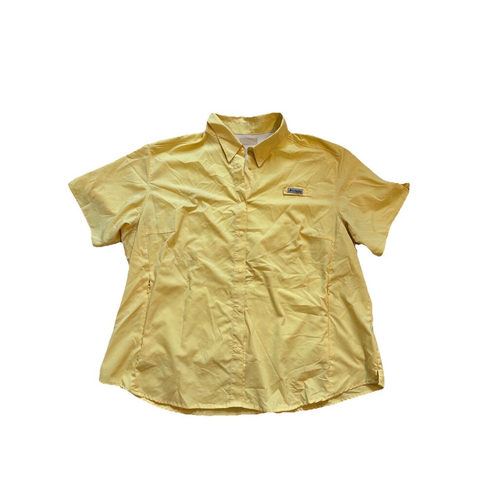 Columbia PFG Yellow Short Sleeve Vented Fishing Mens Shirt XL